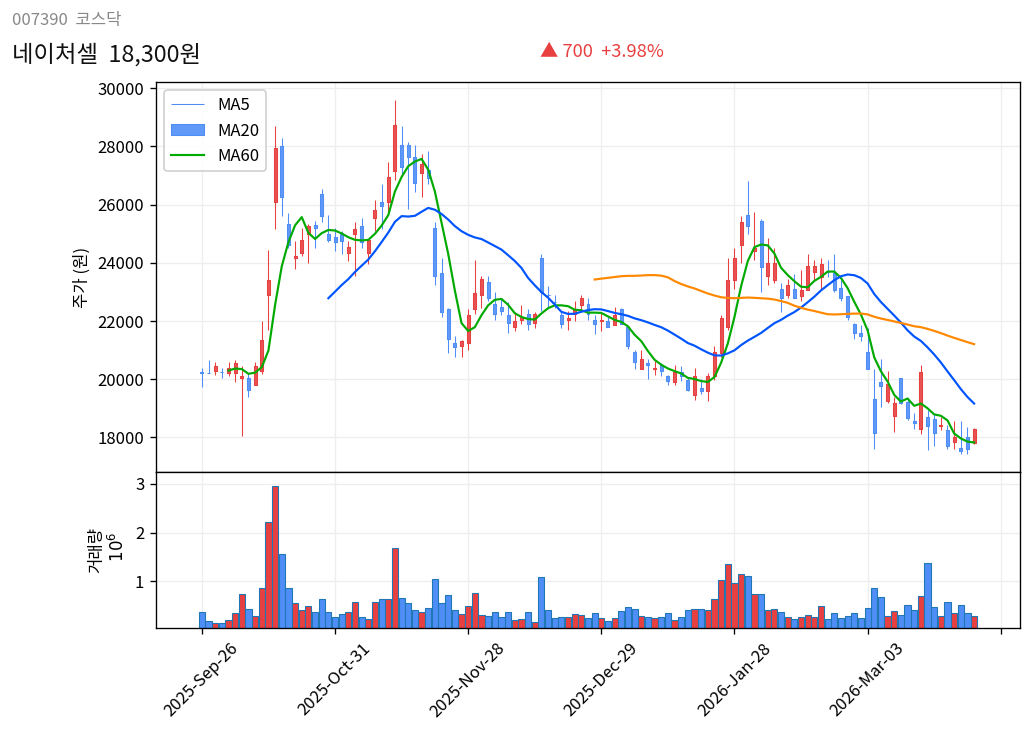 네이처셀 6개월 주가 차트